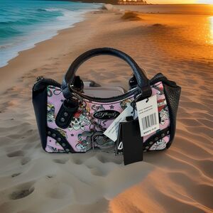 Ed Hardy Mini Satchel Handbag Blush Tattoo Print Skull NWT Style EHH409-42